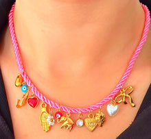 Load image into Gallery viewer, Lou Multicharm Pink Rope Necklace
